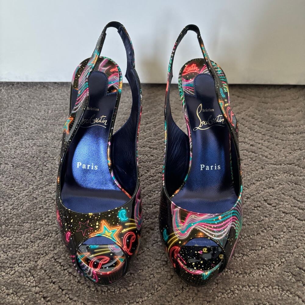Christian Louboutin Hot Chic Sling Alta 120 Starlight Multicolor Pumps Size 36.5 - Picture 2 of 15